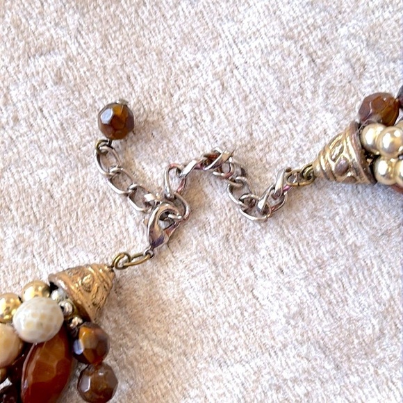 Multi-Strand Beaded Brown & Gold Tone Beaded Statement Necklace Adjustable - Picture 13 of 15